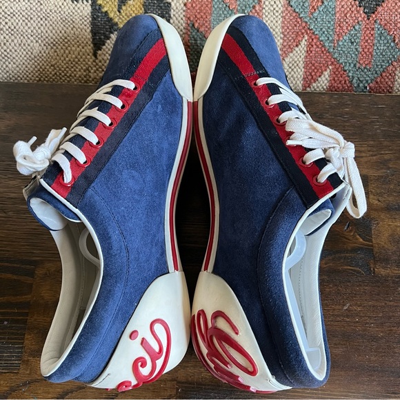 💕HOST PIcK (twice)💕 GUCCI Boulevard Web Detail Blue Suede Sneakers 9G (US 9.5) - Picture 8 of 10